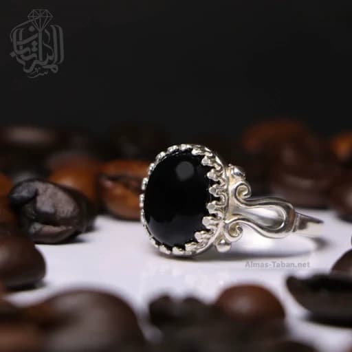 انگشتر نقره زنانه نگین عقیق مشکی کد544 — تصویر ۲