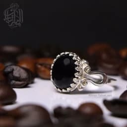 انگشتر نقره زنانه نگین عقیق مشکی کد544 — تصویر ۵
