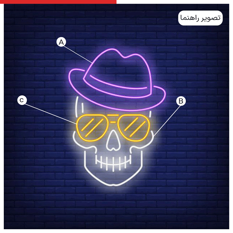 تابلو نئون طرح اسکلت کد PIC016 ابعاد 60 در 40 سانتیمتر — تصویر ۳