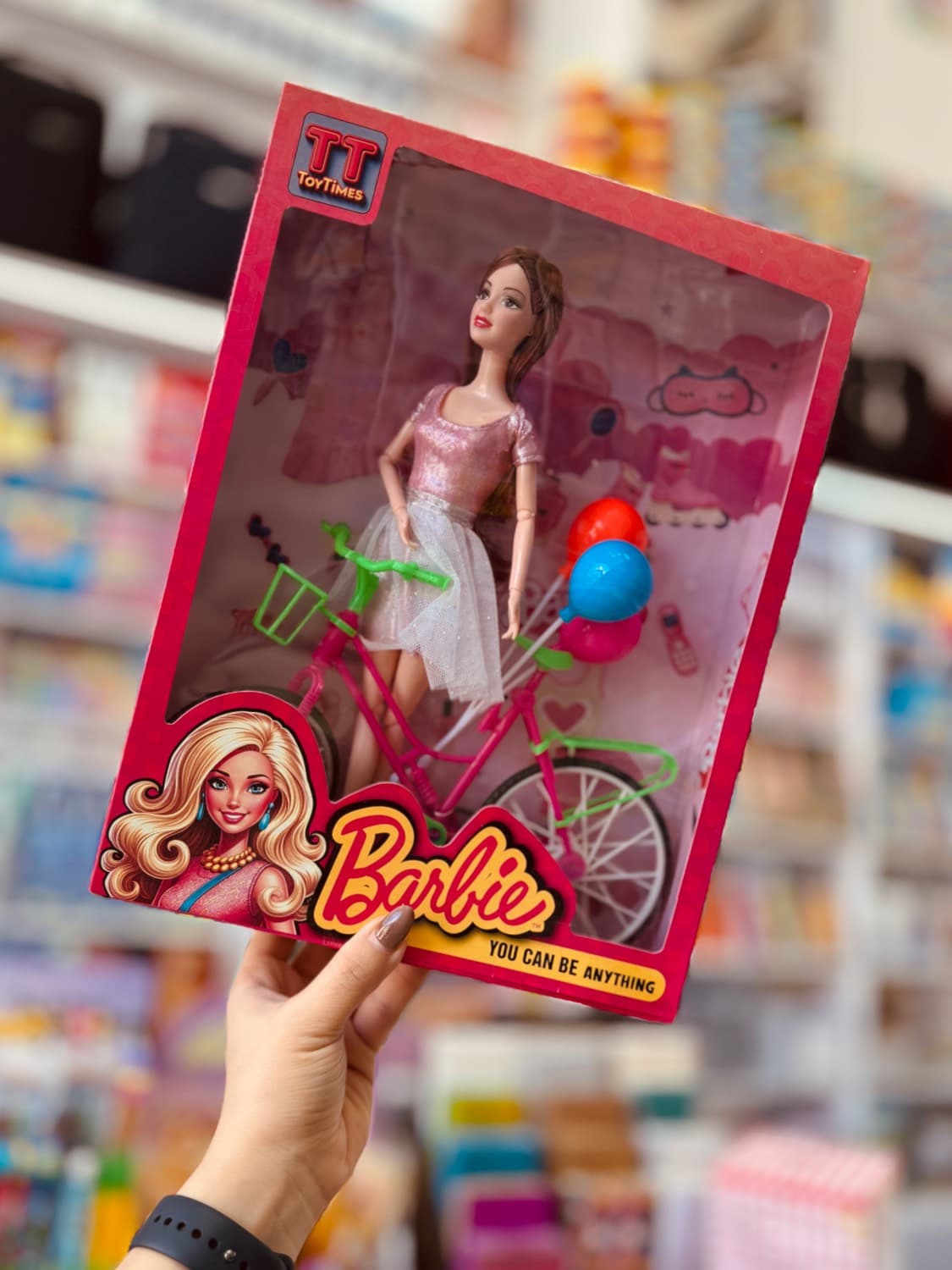 عروسک باربی برند TOY Times مدل دوچرخه و بادکنک