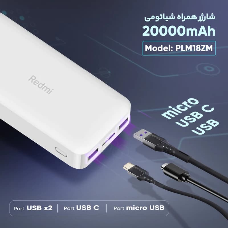 پاوربانک شیائومی مدل Redmi PB200LZM ظرفیت 20000 میلی آمپرساعت (اصل) — تصویر ۶