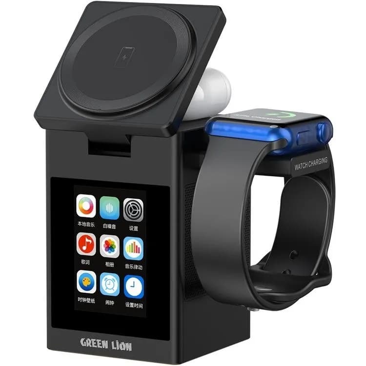 شارژر وایرلس و اسپیکر بلوتوث نمایشگر دار هوشمند گرین لاین مدل Green Lion Smart Station Pro Wireless Charger Speaker Dock — تصویر ۵