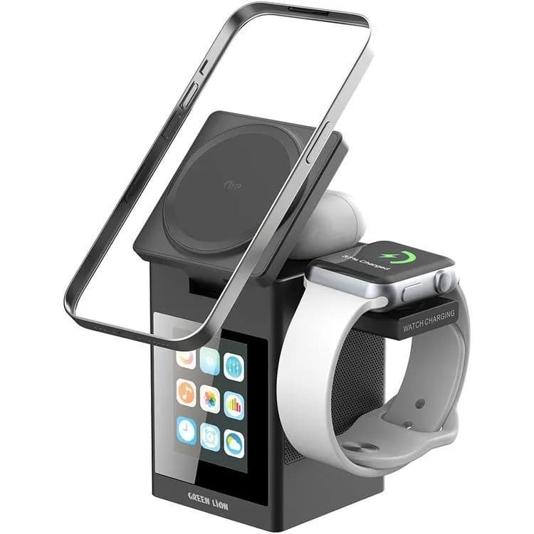شارژر وایرلس و اسپیکر بلوتوث نمایشگر دار هوشمند گرین لاین مدل Green Lion Smart Station Pro Wireless Charger Speaker Dock — تصویر ۶
