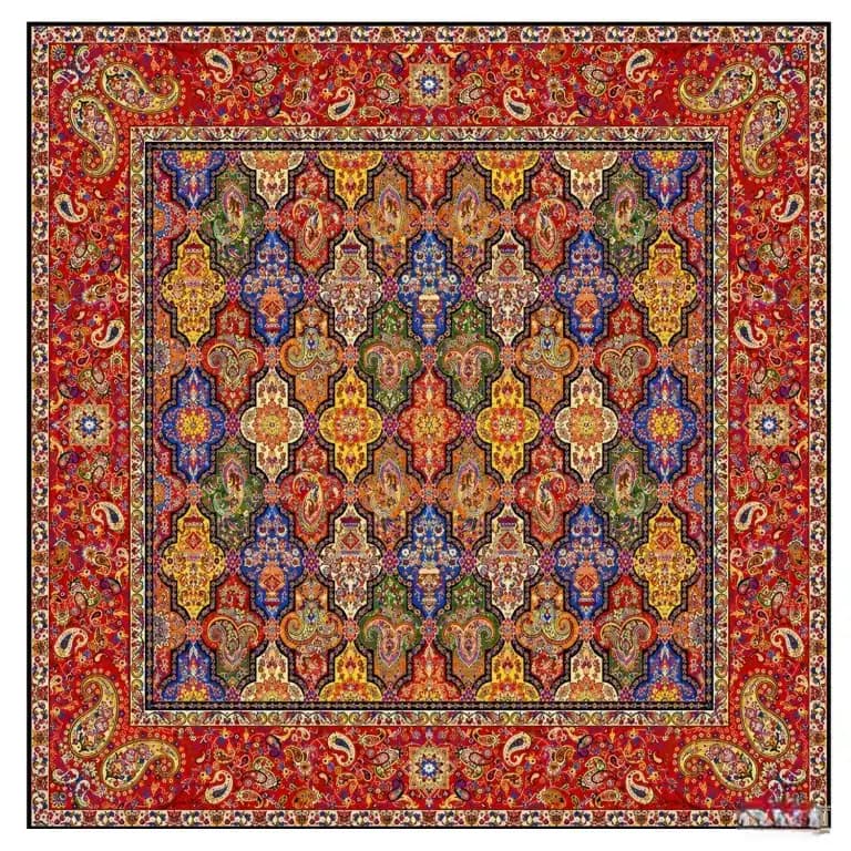 رومیزی ترمه مربع طرح پارمیس قرمز 100*100 سانتی متر — تصویر ۳