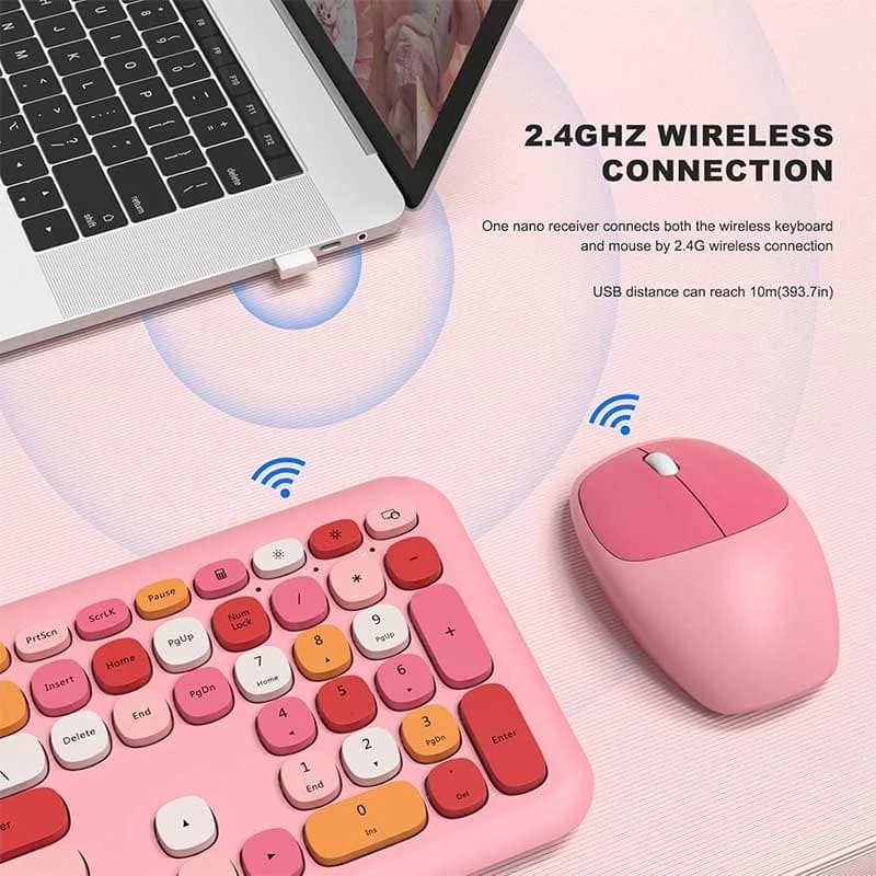 کیبورد و ماوس بی‌سیم مافی MOFII 666 Pink — تصویر ۹