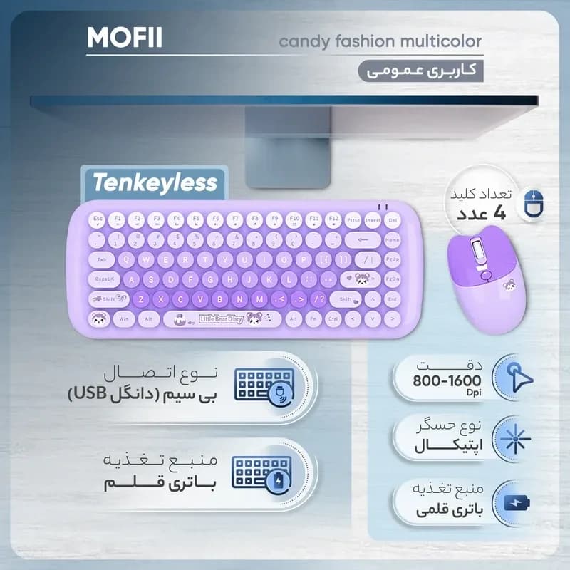 کیبورد و ماوس بی‌سیم مافی Candy Purple — تصویر ۵