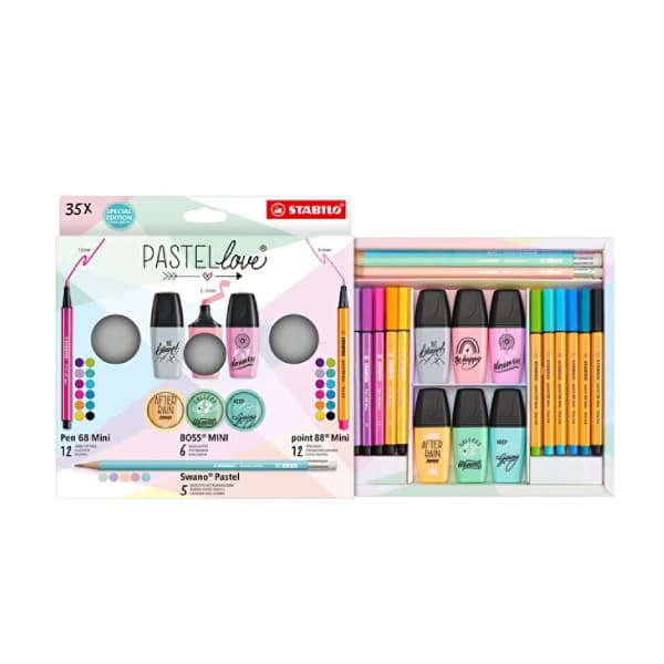 ست 35 عددی ماژیک، هایلایتر و روان نویس استابیلو مدل Pastellove Mini