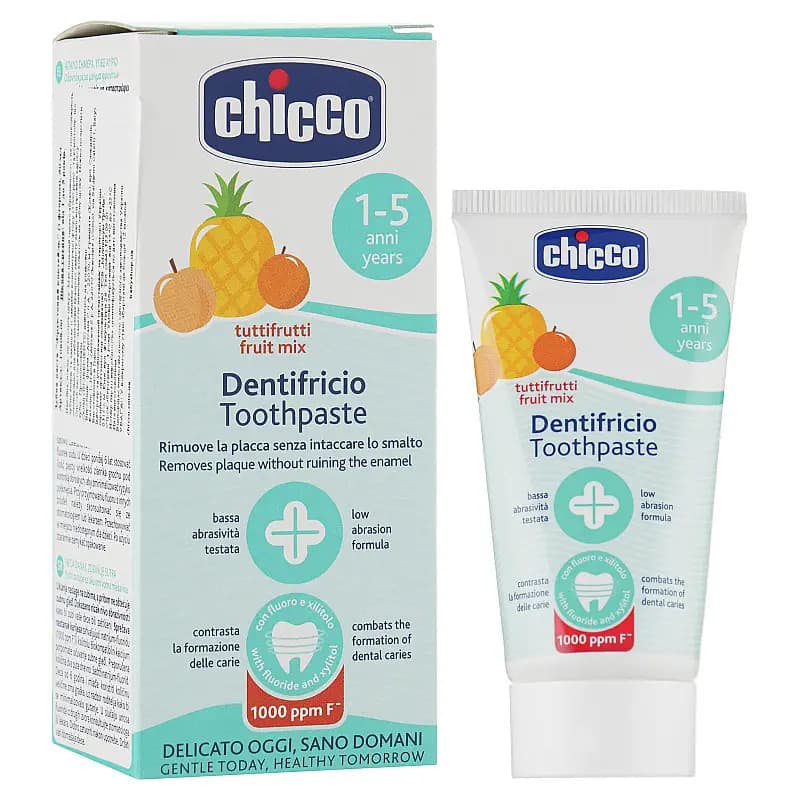 خمیر دندان چیکو chicco با طعم آناناس ، هلو و پرتقال 50 میل (1-5) سال