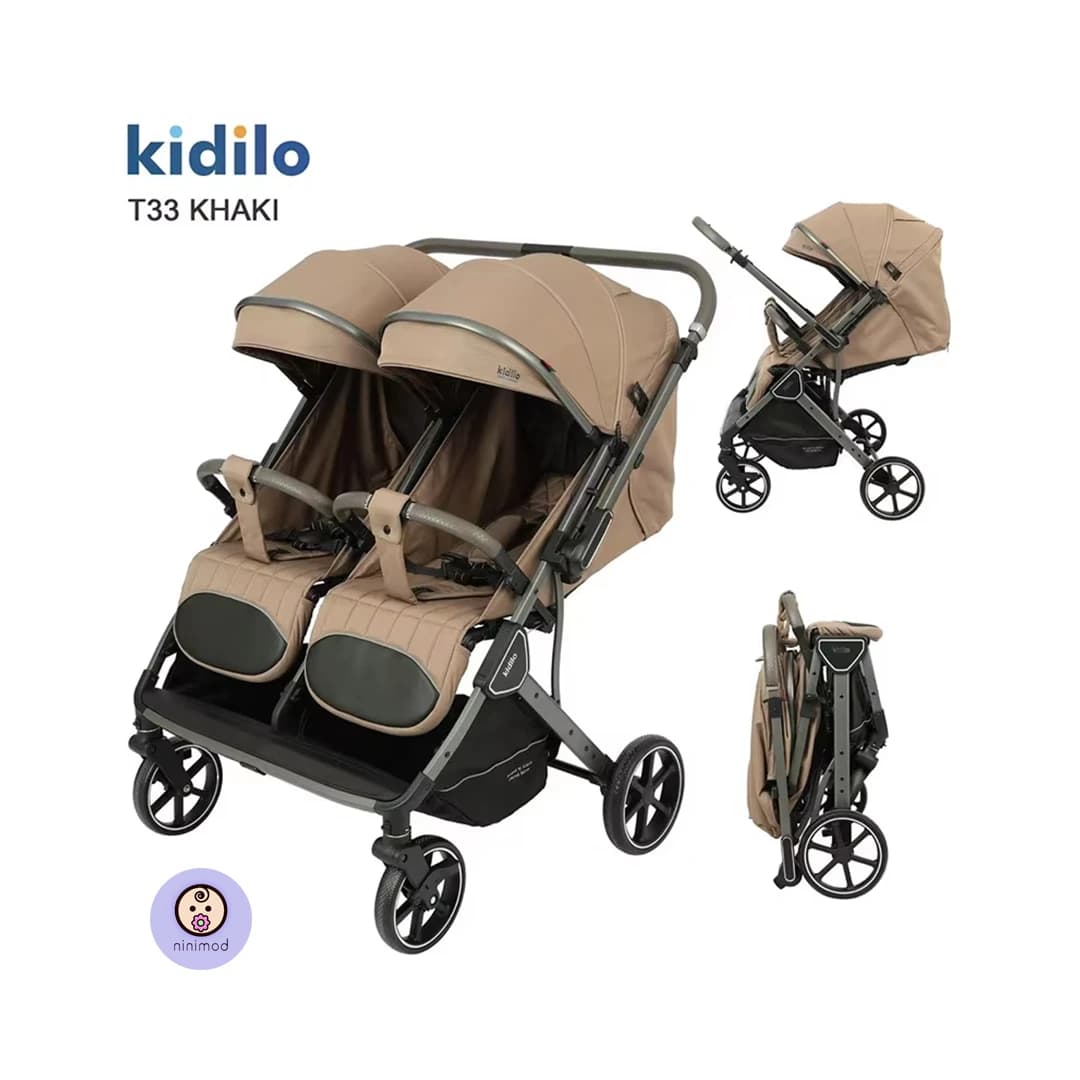 کالسکه دو قلو کیدیلو kidilo مدل T33 (دسته دو طرفه) رو به مادر — تصویر ۱۱
