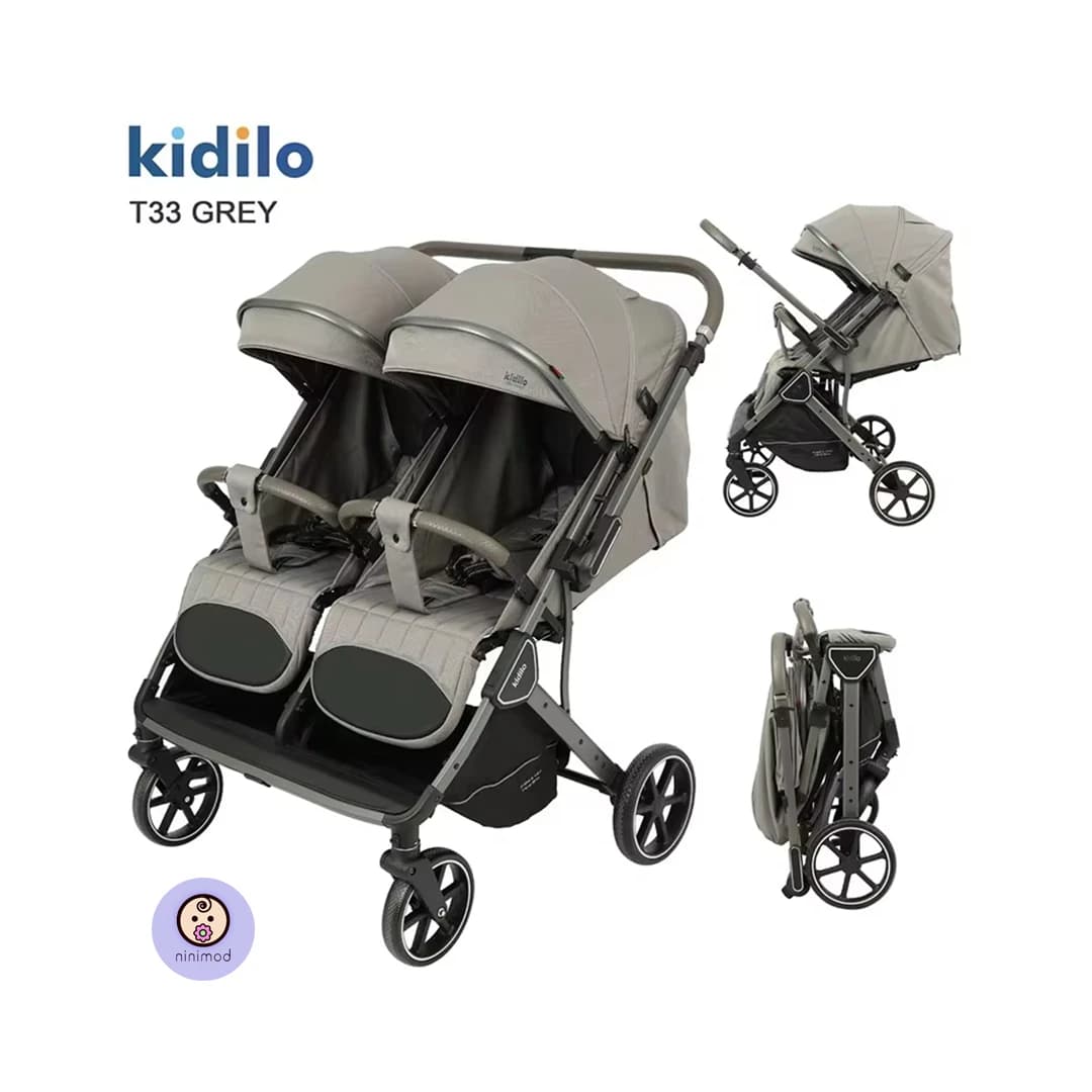 کالسکه دو قلو کیدیلو kidilo مدل T33 (دسته دو طرفه) رو به مادر — تصویر ۵