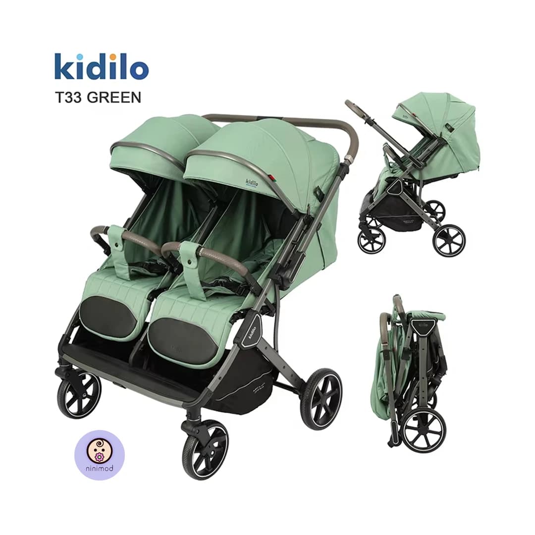 کالسکه دو قلو کیدیلو kidilo مدل T33 (دسته دو طرفه) رو به مادر — تصویر ۸