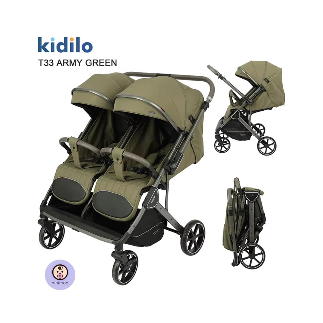 کالسکه دو قلو کیدیلو kidilo مدل T33 (دسته دو طرفه) رو به مادر — تصویر ۶