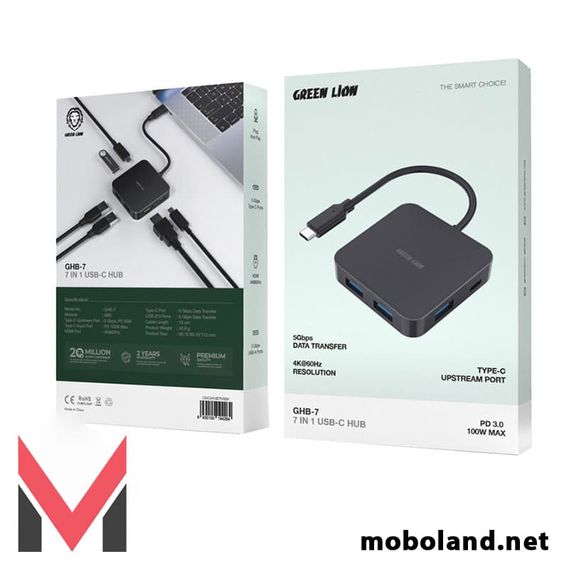 هاب 7 پورت تایپ سی گرین لاین Green Lion GHB-7 7 in 1 USB-C HUB — تصویر ۴
