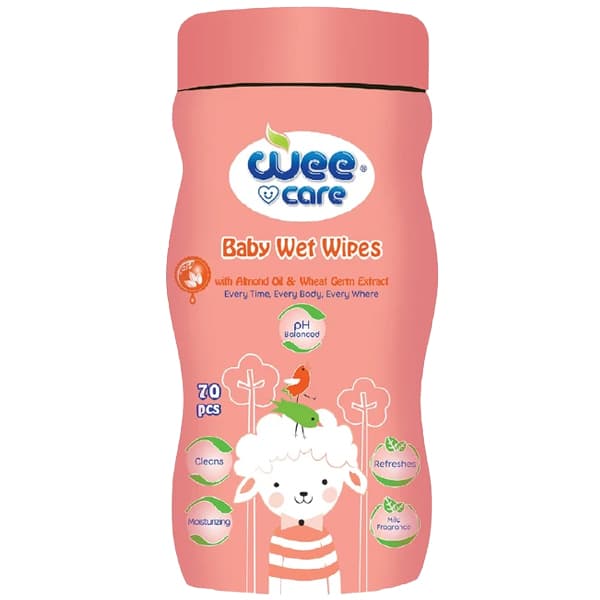 دستمال مرطوب کودک سیلندری وی کر حاوی روغن بادام 72 عدد وی کر wee care