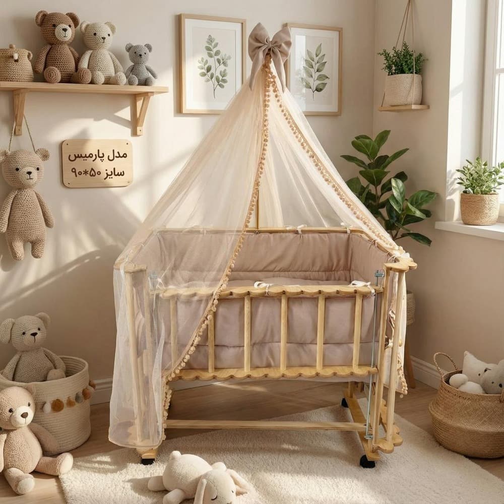 گهواره چوبی برند ماتاکیدز Mata kids مدل پارمیس (90*50) — تصویر ۷