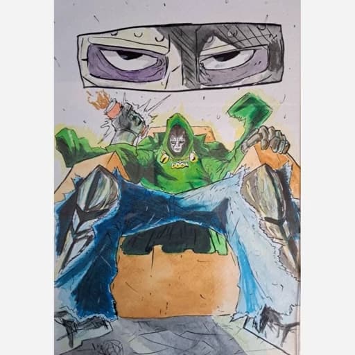 تابلو نقاشی ترکیبی آبرنگ و مدادرنگی Dr. doom