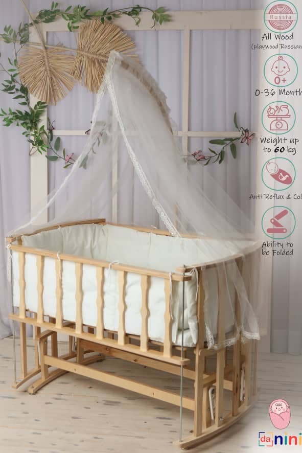 تخت و گهواره کنار مادر تاشو دانینی danini (پارچه تترون) — تصویر ۳