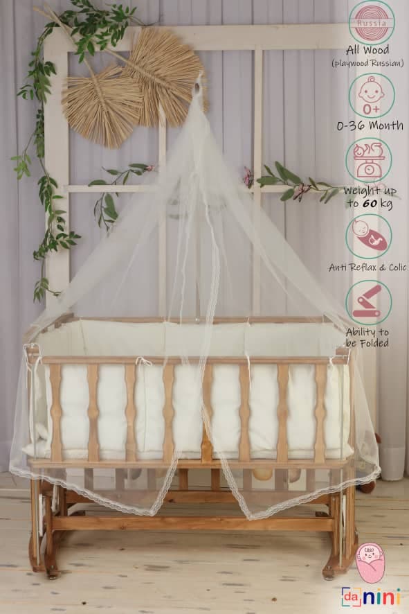 تخت و گهواره کنار مادر تاشو دانینی danini (پارچه تترون) — تصویر ۵