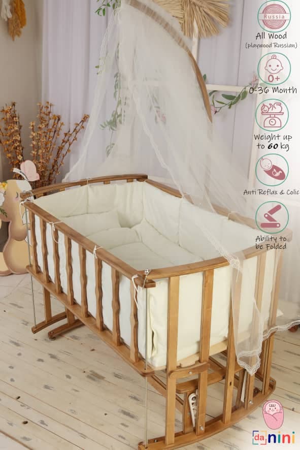 تخت و گهواره کنار مادر تاشو دانینی danini (پارچه تترون) — تصویر ۶