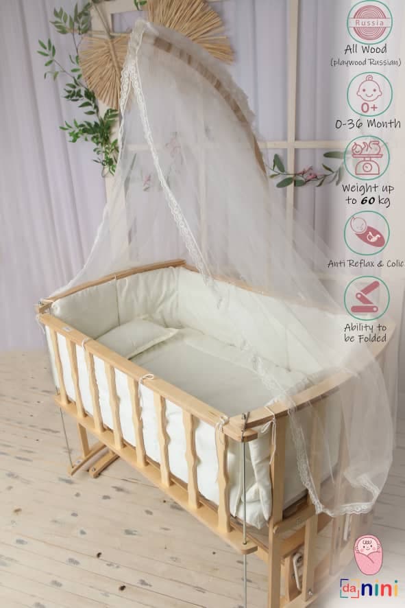 تخت و گهواره کنار مادر تاشو دانینی danini (پارچه تترون) — تصویر ۹