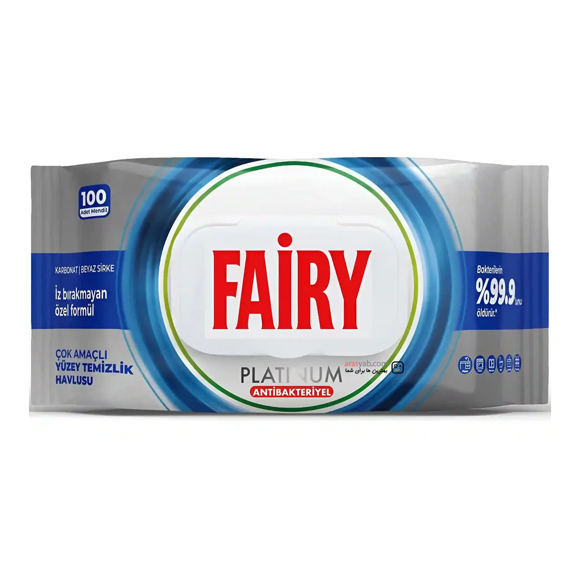 دستمال مرطوب سطوح آنتی باکتریال فیری Fairy مدل پلاتینیوم Platinum بسته 100 عددی — تصویر ۶