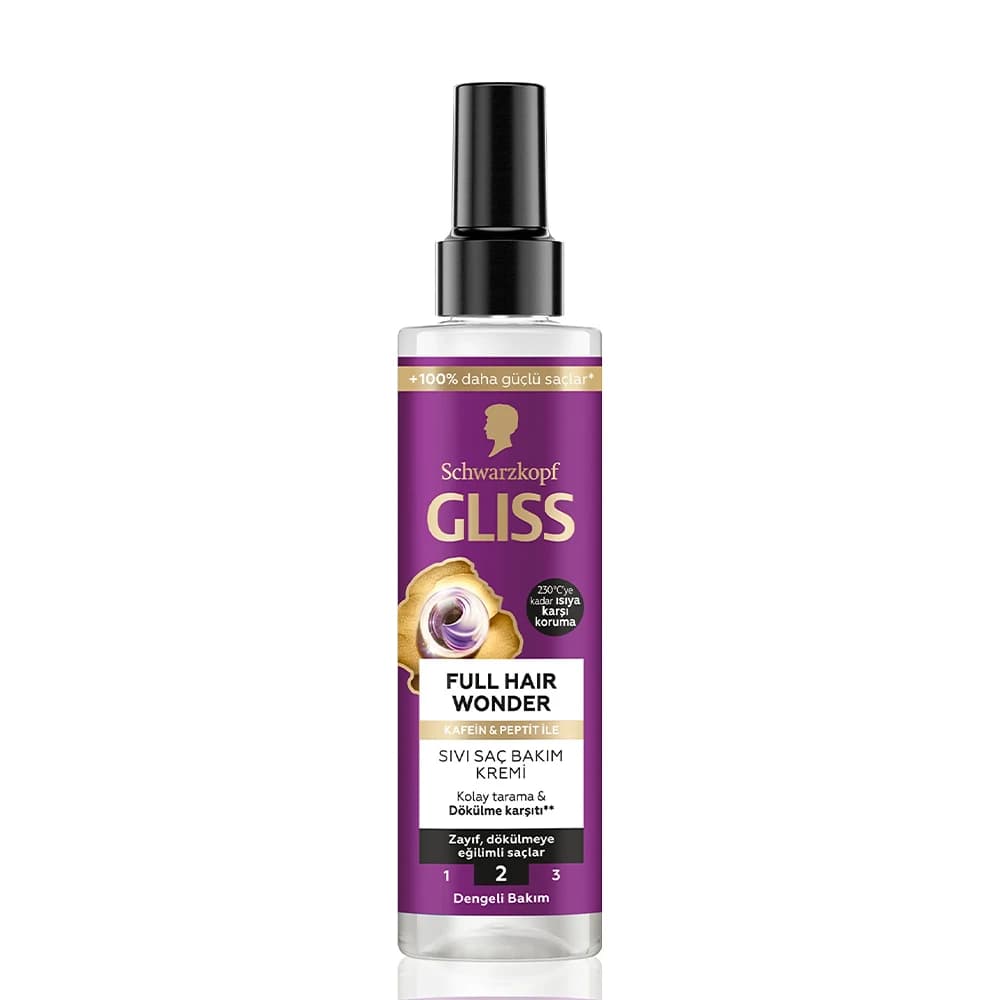 اسپری دوفاز ضدریزش گلیس Gliss مدل Full Hair wonder حاوی کافئین و پپتید حجم 200 میل — تصویر ۴