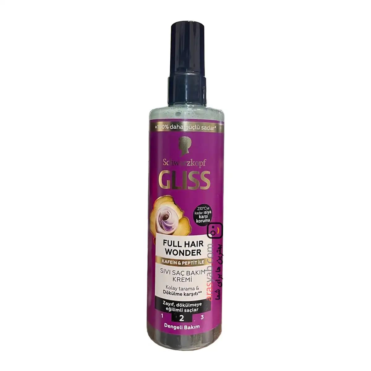 اسپری دوفاز ضدریزش گلیس Gliss مدل Full Hair wonder حاوی کافئین و پپتید حجم 200 میل