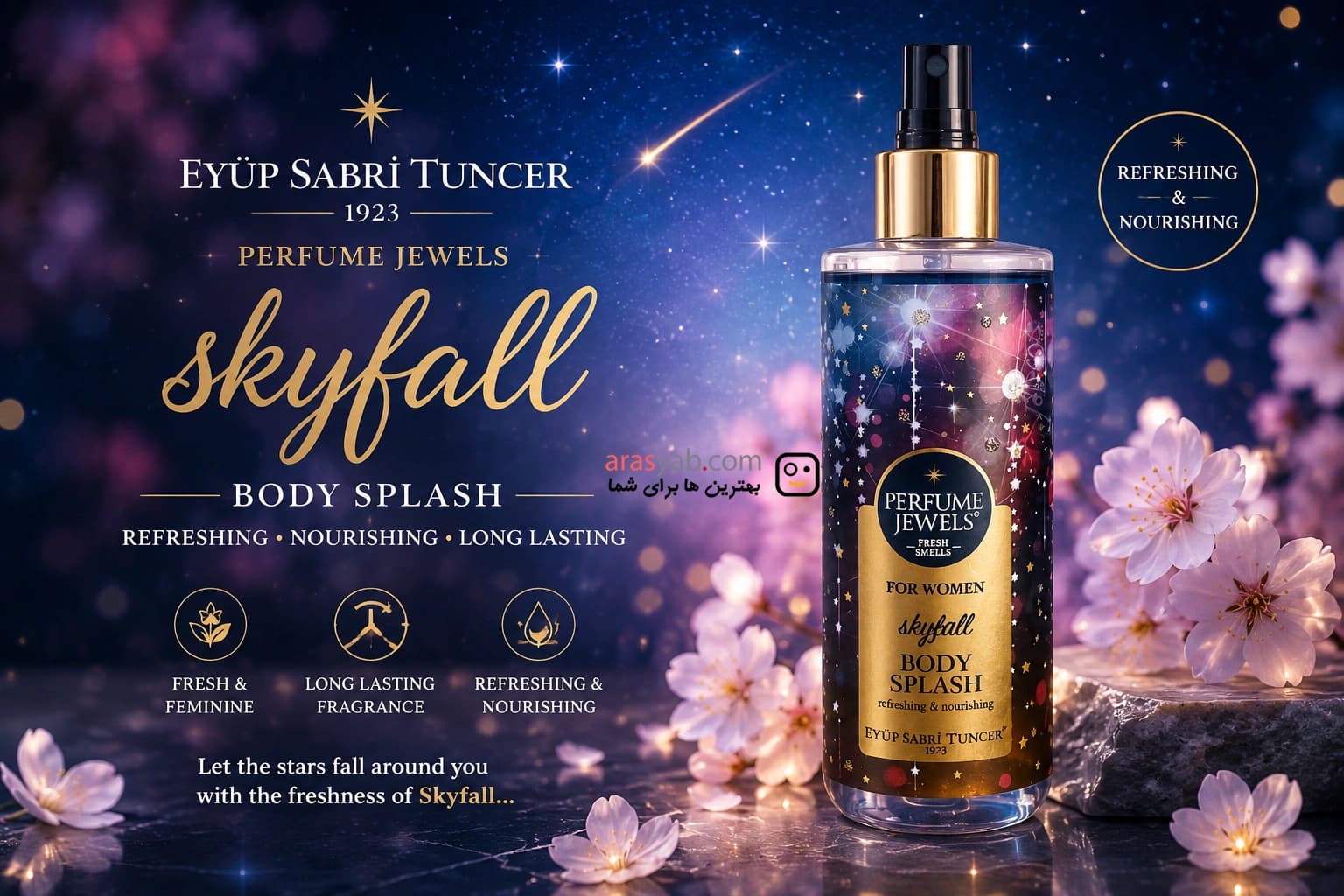 بادی اسپلش اسکای فال SKYFALL ایوب صبری سری perfume jewels حجم 250 میل — تصویر ۷