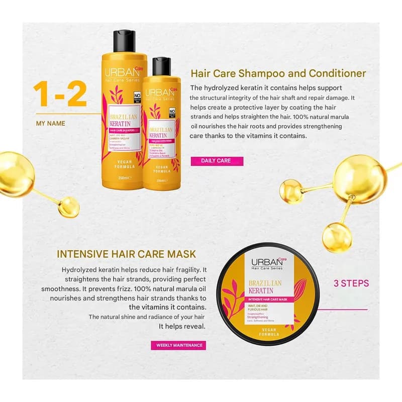 ماسک موی ترمیم کننده و صاف کننده مو اوربان کر Urban Care حاوی کراتین برزیلی حجم 230 میل — تصویر ۸