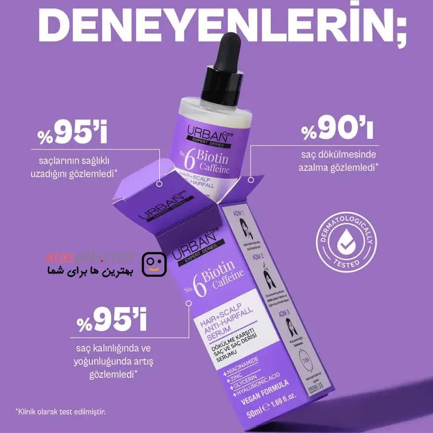 سرم ضد ریزش مو ANTI-HAIRFALL اوربان کر Urban Care حاوی بیوتین کافئین حجم 50 میل — تصویر ۳