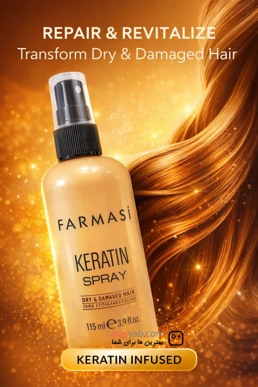 اسپری کراتین تراپی فارماسی Farmasi برای ترمیم موی خشک و آسیب دیده حجم 115 میل — تصویر ۳