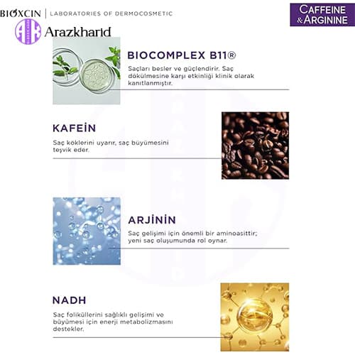 شامپو ضد ریزش بیوکسین Bioxcin حاوی کافئین و آرژینین حجم 500 میل — تصویر ۷
