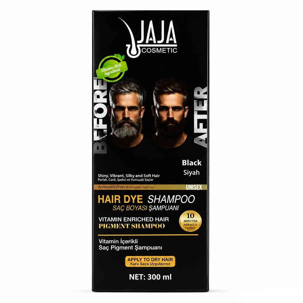 شامپو رنگ مشکی جاجا Jaja ترکیه مناسب آقایان و خانم ها حجم 300 میل — تصویر ۴
