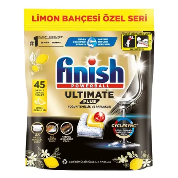 قرص ظرفشویی فینیش Finish التیمیت پلاس لیمویی اصل 4 آنزیم بسته 45 عددی — تصویر ۶