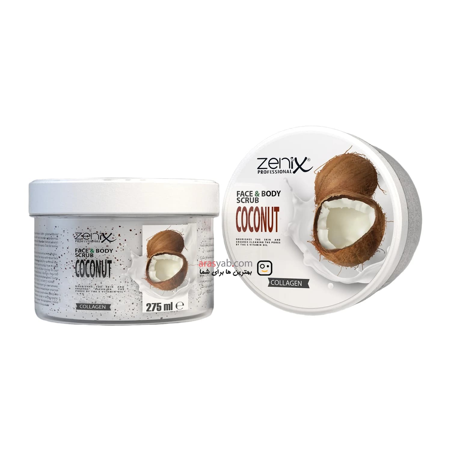 اسکراب نارگیل coconut زنیکس Zenix مناسب صورت و بدن حجم 275 میل
