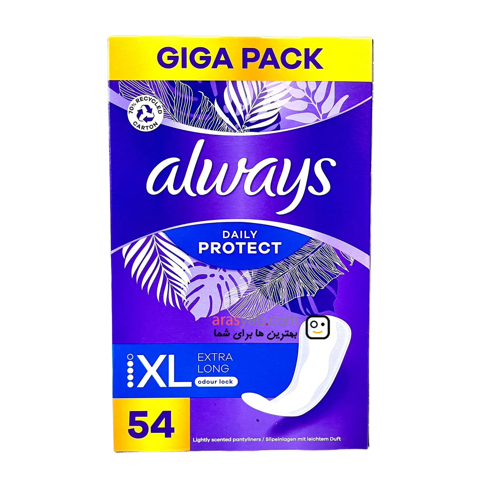 پد روزانه سایز بلند اکسترا لانگ XL الویز 4 قطره سری Daily Protect بسته گیگا پک 54 عددی — تصویر ۵