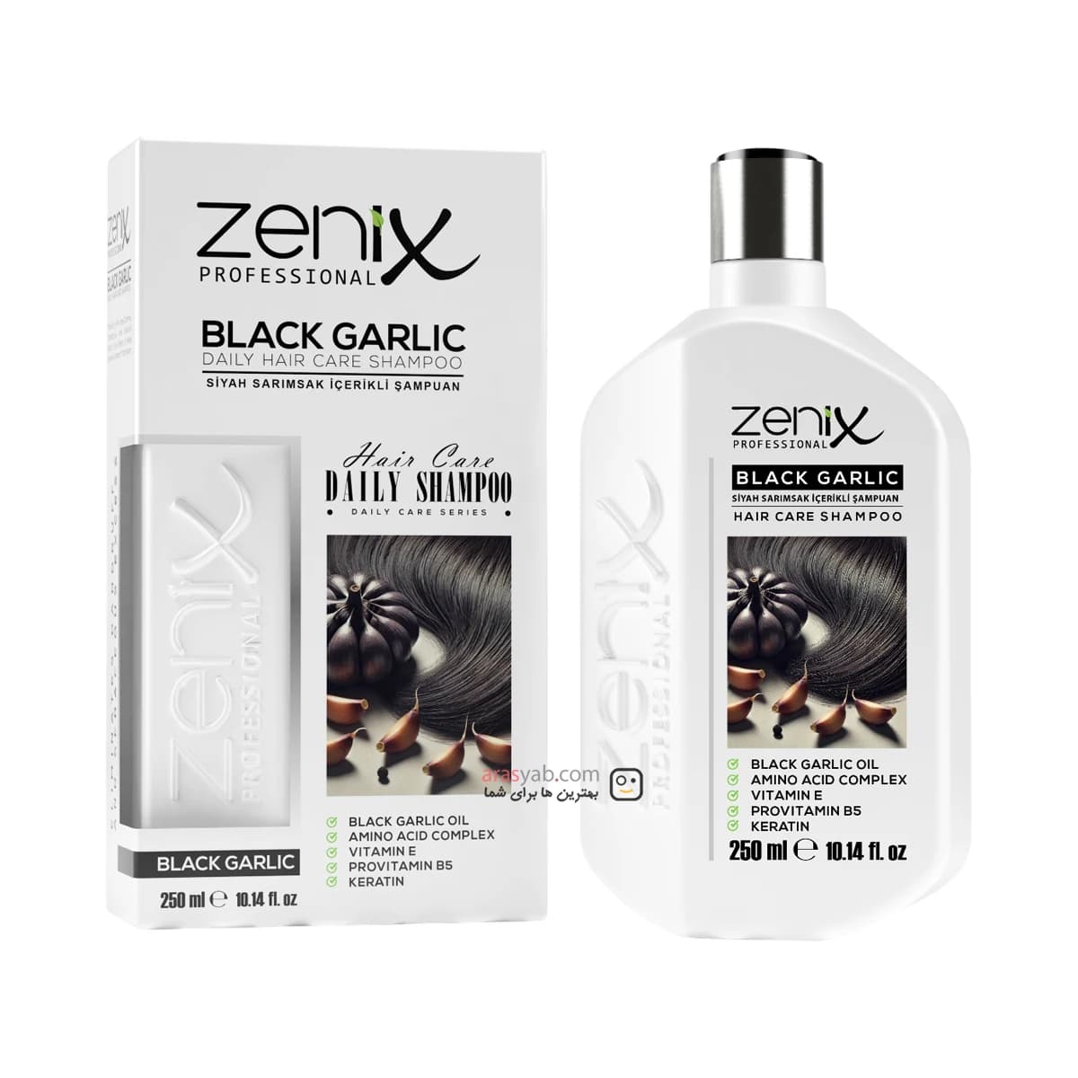 شامپو تخصصی سیر سیاه زنیکس zenix حاوی کمپلکس اسید آمینه حجم 250 میلی