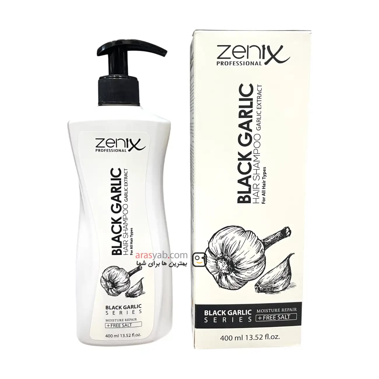 شامپو سیر سیاه زنیکس Zenix فاقد نمک مناسب انواع مو حجم 400 میل