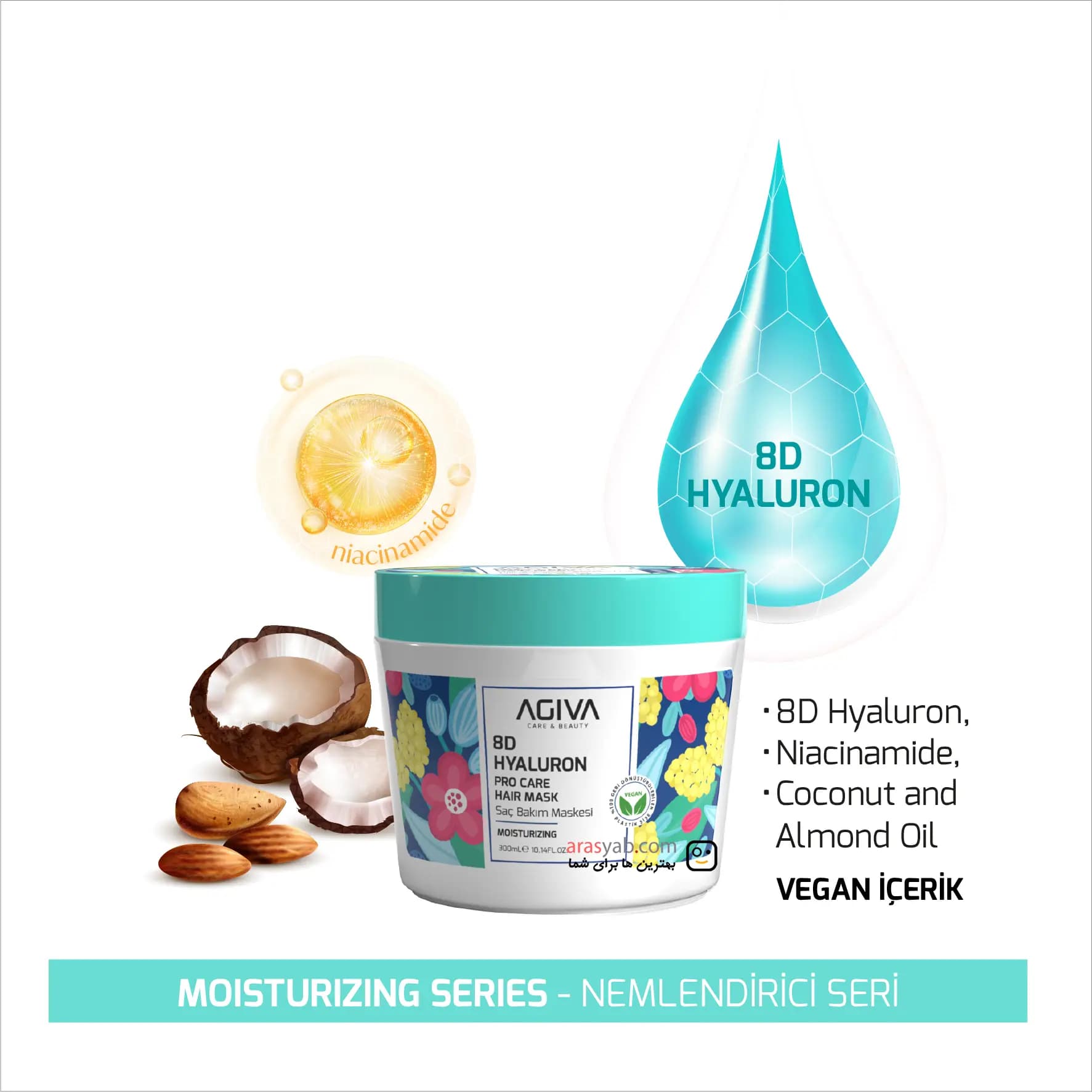 اسپری دوفاز نرم کننده و رطوبت رسان مو آگیوا Agiva حاوی 8D Hyaluron با محافظ حرارتی حجم 400 میل — تصویر ۷