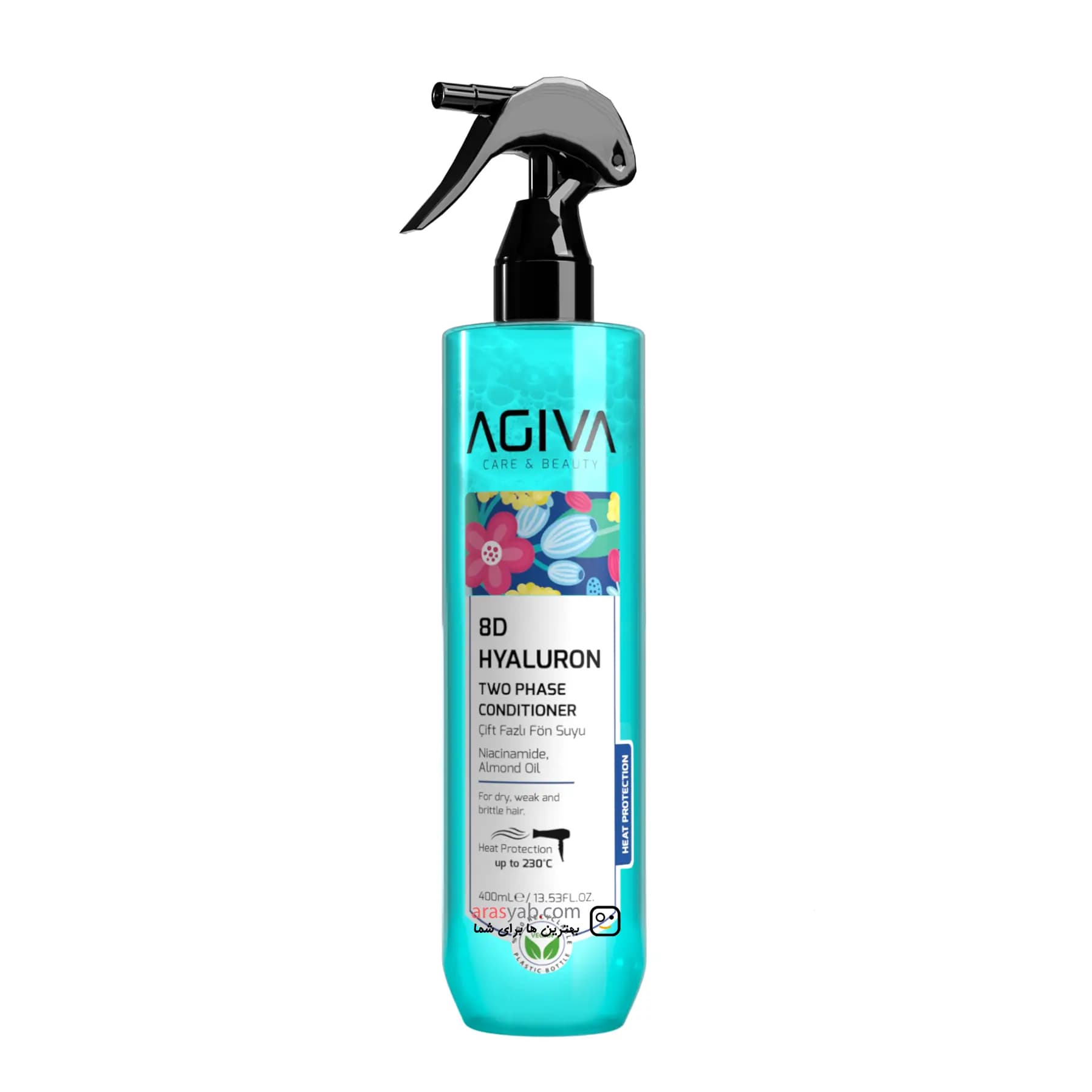 اسپری دوفاز نرم کننده و رطوبت رسان مو آگیوا Agiva حاوی 8D Hyaluron با محافظ حرارتی حجم 400 میل — تصویر ۱۱