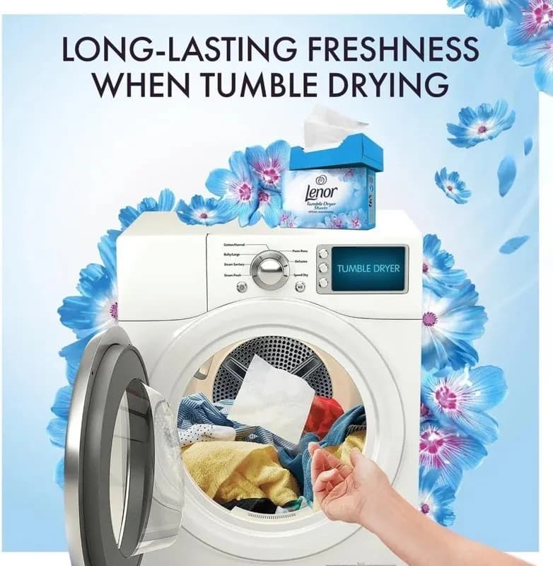 دستمال خوشبو کننده لباس با رایحه بهاری لنور Lenor مدل Tumble Dryer Sheets بسته 34 عددی — تصویر ۱۰
