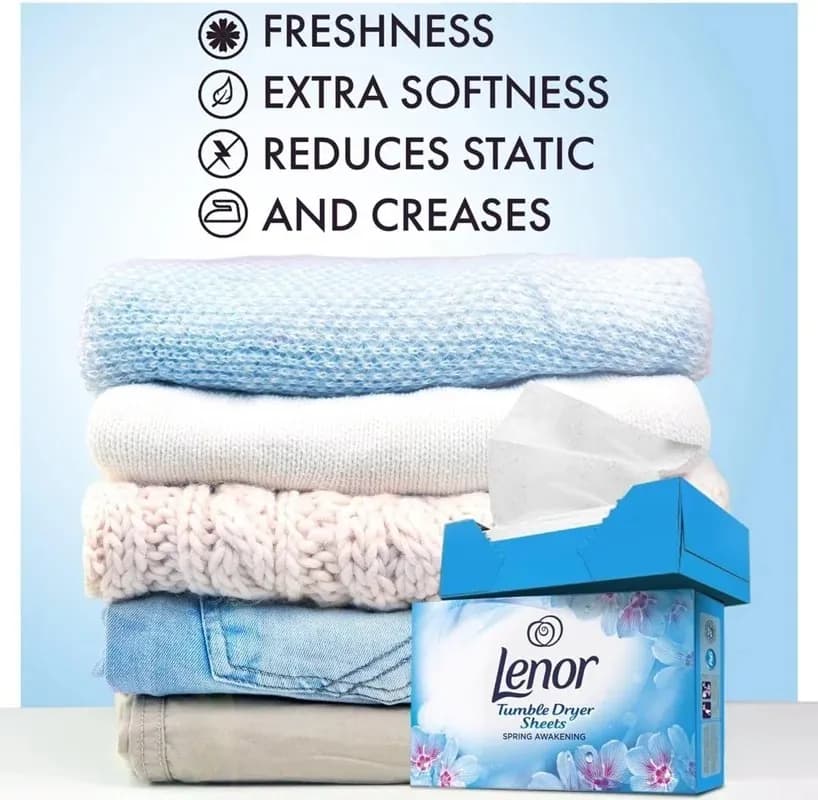 دستمال خوشبو کننده لباس با رایحه بهاری لنور Lenor مدل Tumble Dryer Sheets بسته 34 عددی — تصویر ۱۱