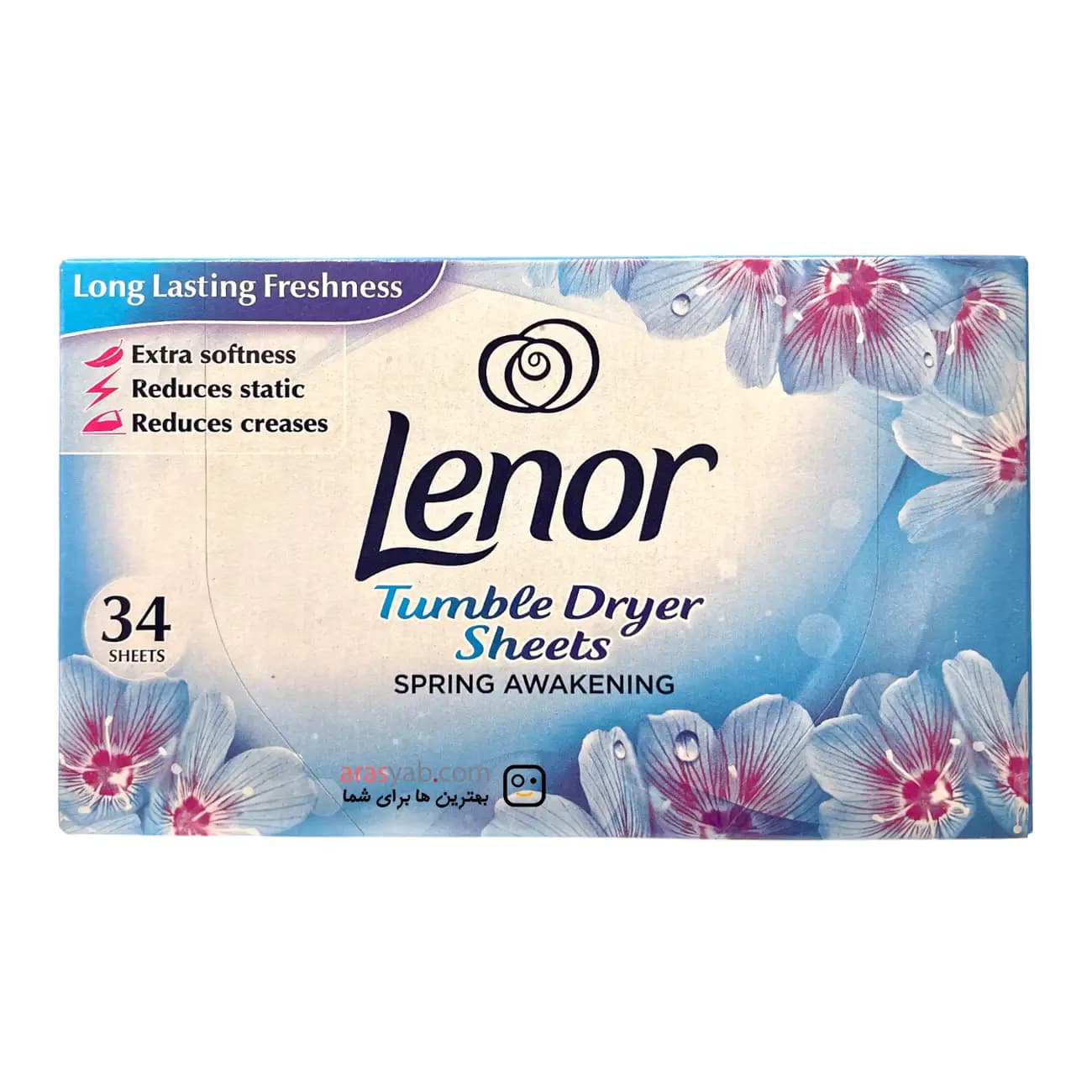 دستمال خوشبو کننده لباس با رایحه بهاری لنور Lenor مدل Tumble Dryer Sheets بسته 34 عددی