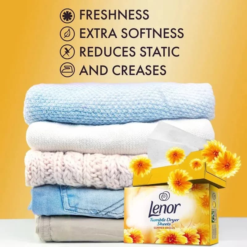 دستمال خوشبو کننده لباس نسیم تابستانی لنور Lenor مدل Tumble Dryer Sheets بسته 34 عددی — تصویر ۱۰