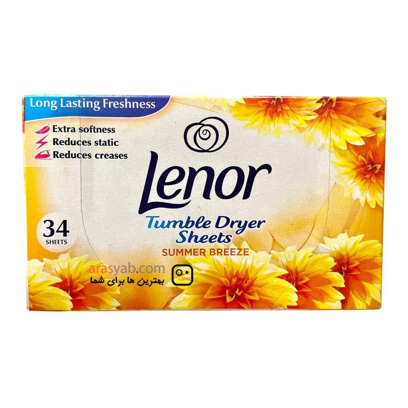 دستمال خوشبو کننده لباس نسیم تابستانی لنور Lenor مدل Tumble Dryer Sheets بسته 34 عددی