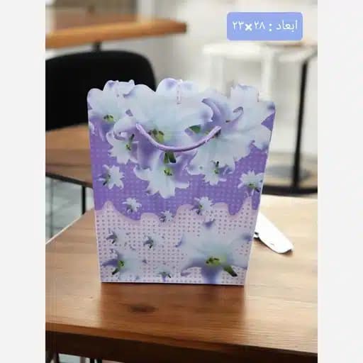 ساک هدیه پلاستیکی طرح گل بنفش سایز 23×28