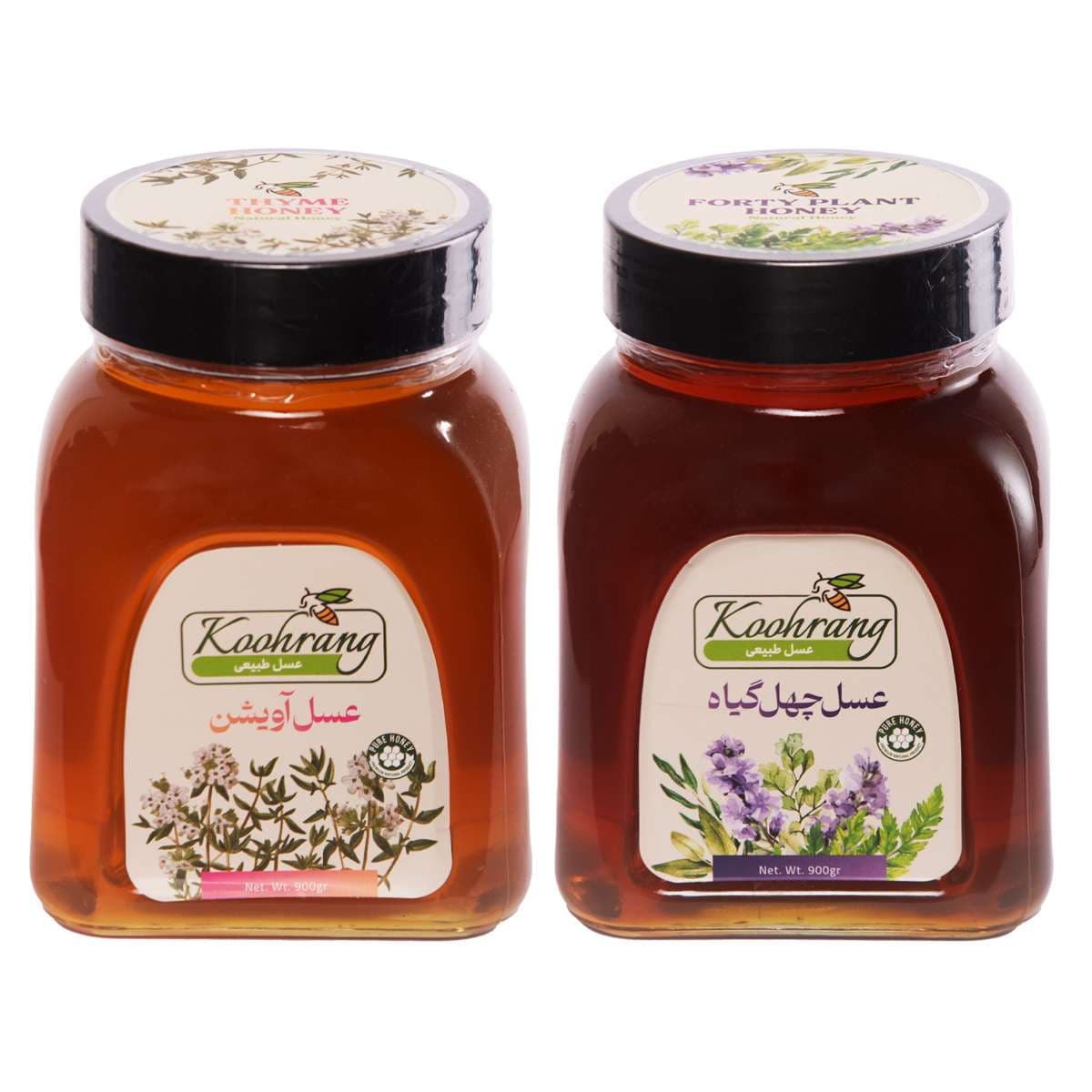 عسل طبیعی چهل گیاه و عسل طبیعی آویشن رویال کندو کوهرنگ وزن 900 گرم بسته 2 عددی