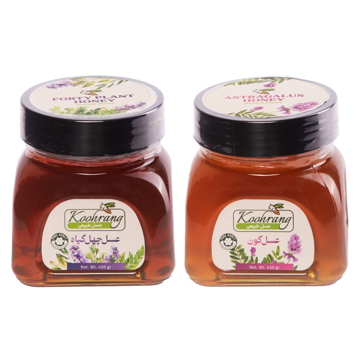 عسل طبیعی چهل گیاه و عسل طبیعی گون رویال کندو کوهرنگ وزن 450 گرم بسته 2 عددی — تصویر ۲
