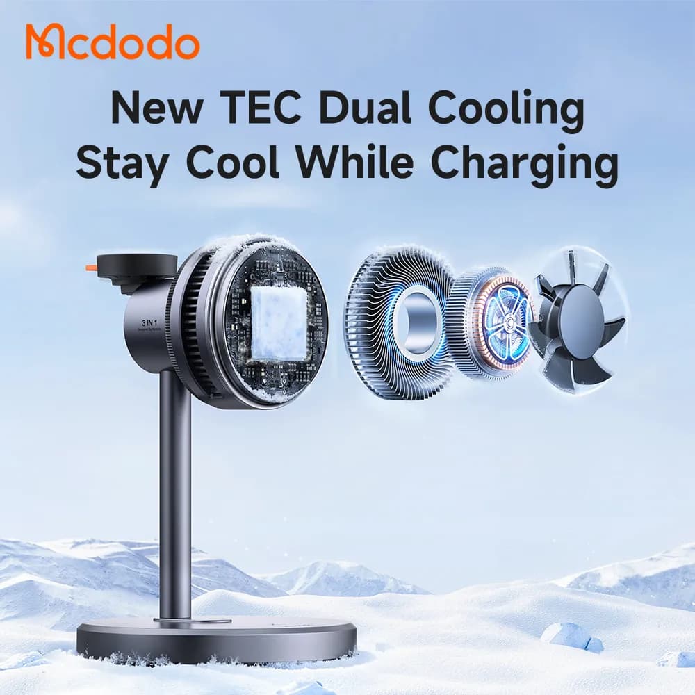 استند 3 کاره شارژر وایرلس و فن خنک کننده 25 وات Qi2.2 برند مک دودو مدل Mcdodo CH-6170 — تصویر ۷