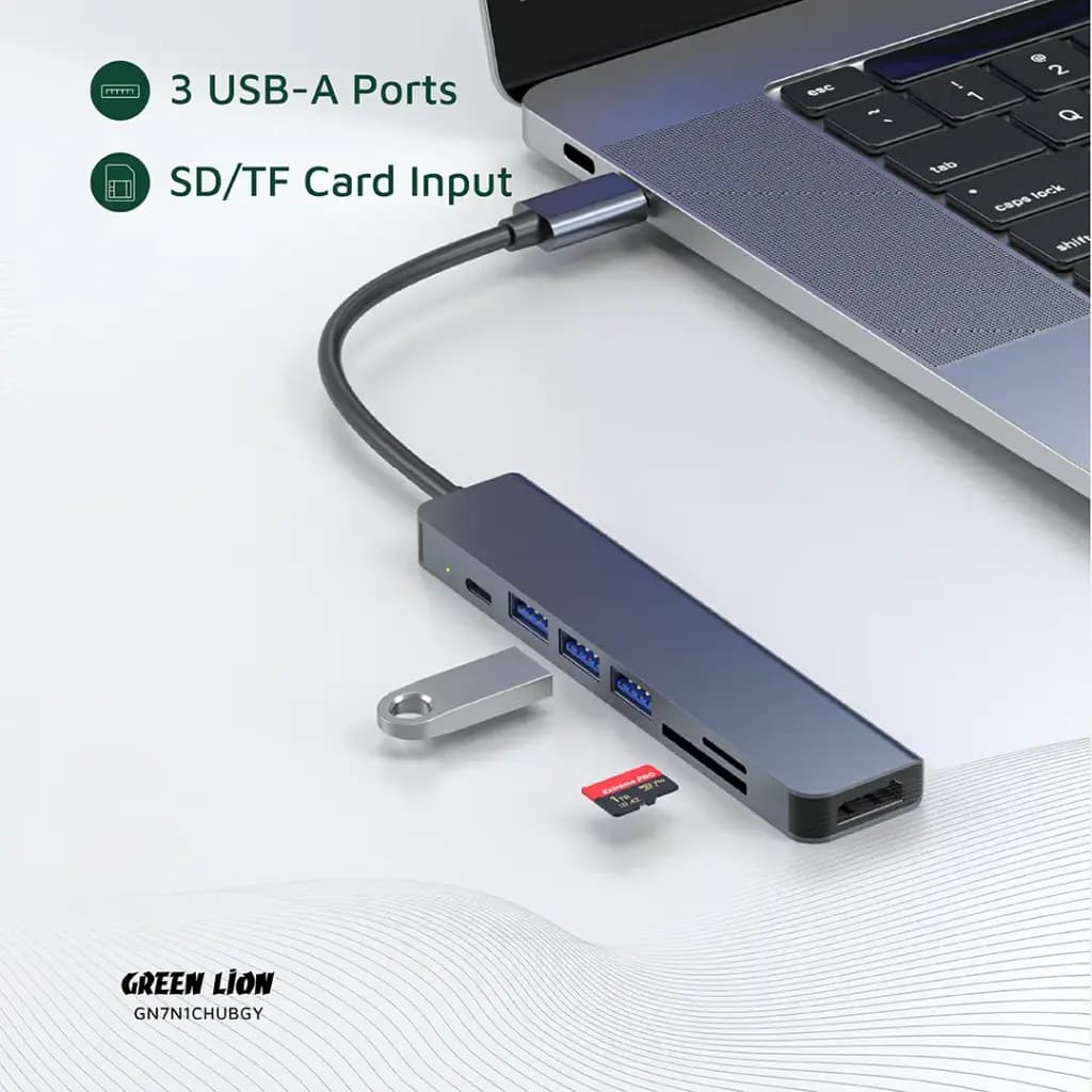 هاب USB-C هفت‌کاره گرین لاین GN7N1CHUBGY — تصویر ۶